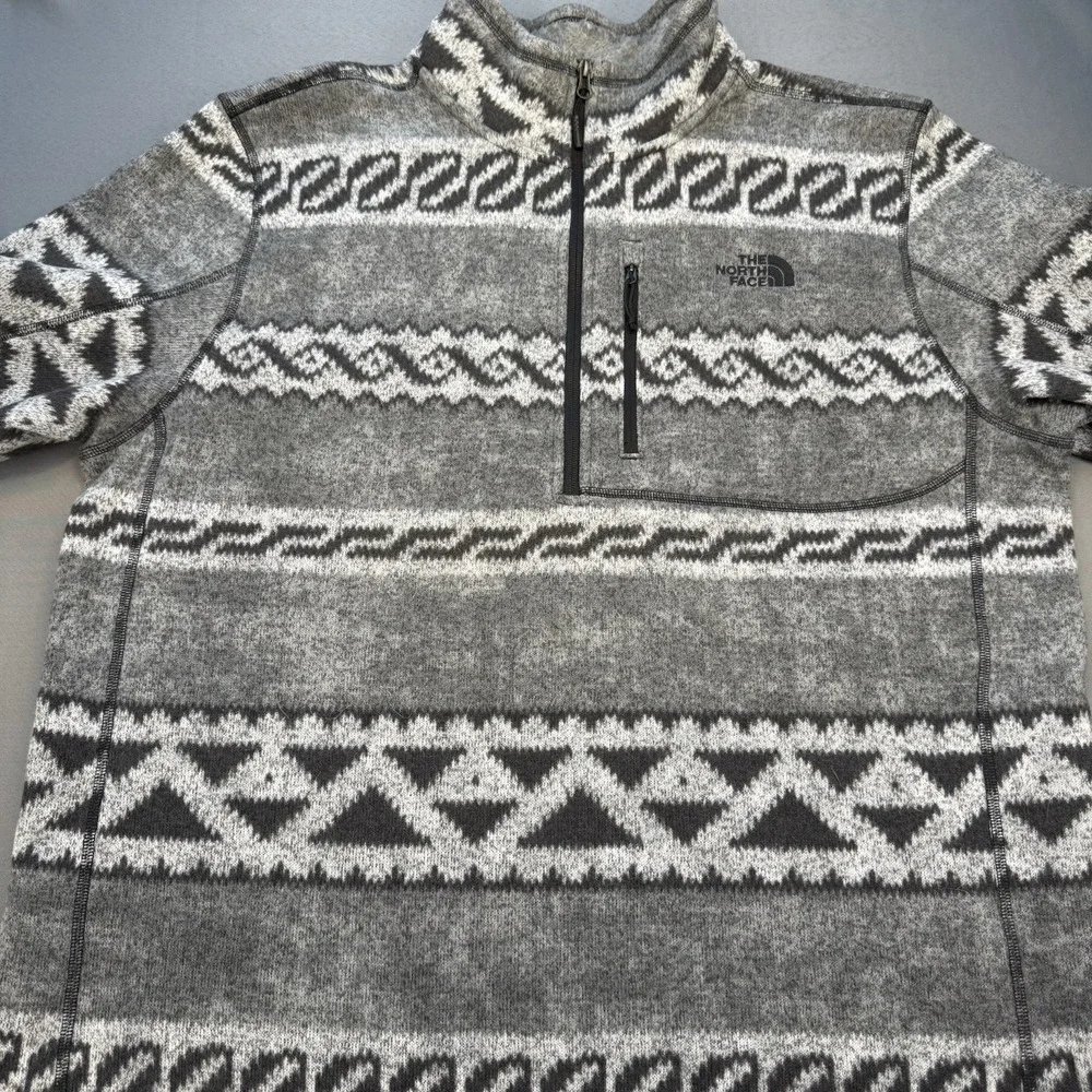 The North Face Mens Gray Aztec Tribal 1/4 Zip Fleece Pullover Sweater Top Sz XXL